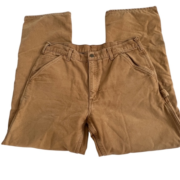 Carhartt Work Pants Carpenter Tan Brown Flannel Lined Size Waist 34" Inseam 31" - Picture 4 of 8